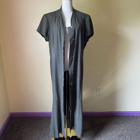 Vintage Talbots 100% Silk Maxi Dress Olive Green Minimalist Quiet Luxury 18 - Picture 7 of 9